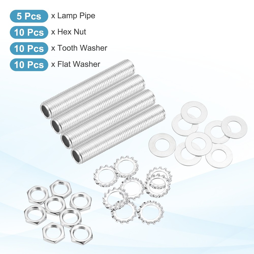 35Pcs 2.8" 1/4IP Lamp Pipe Kit with Lock Nuts Washers for Assembly, Silver