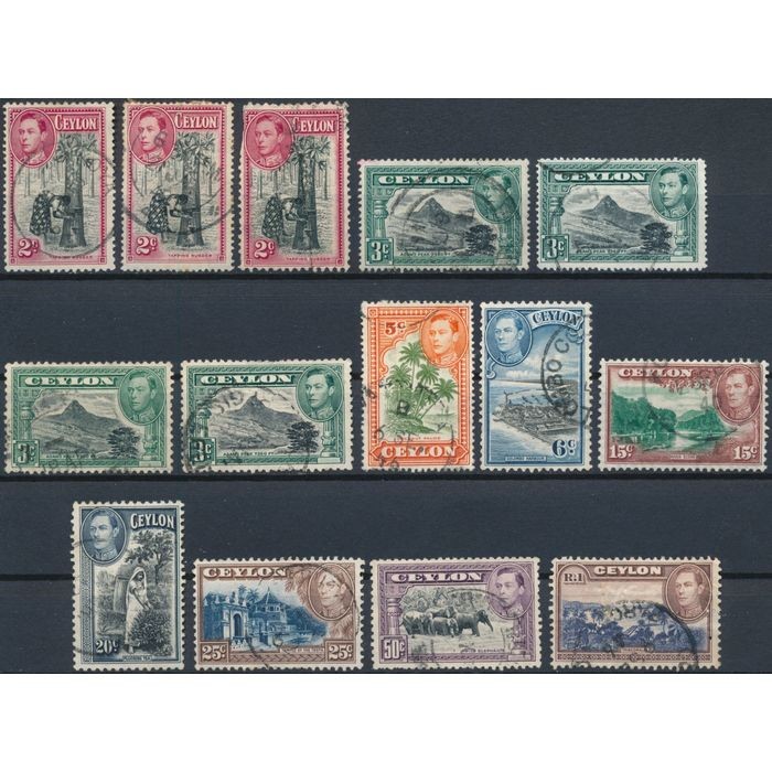 KGVI: 14 Values - Ceylon 1938 - Used Hinged
