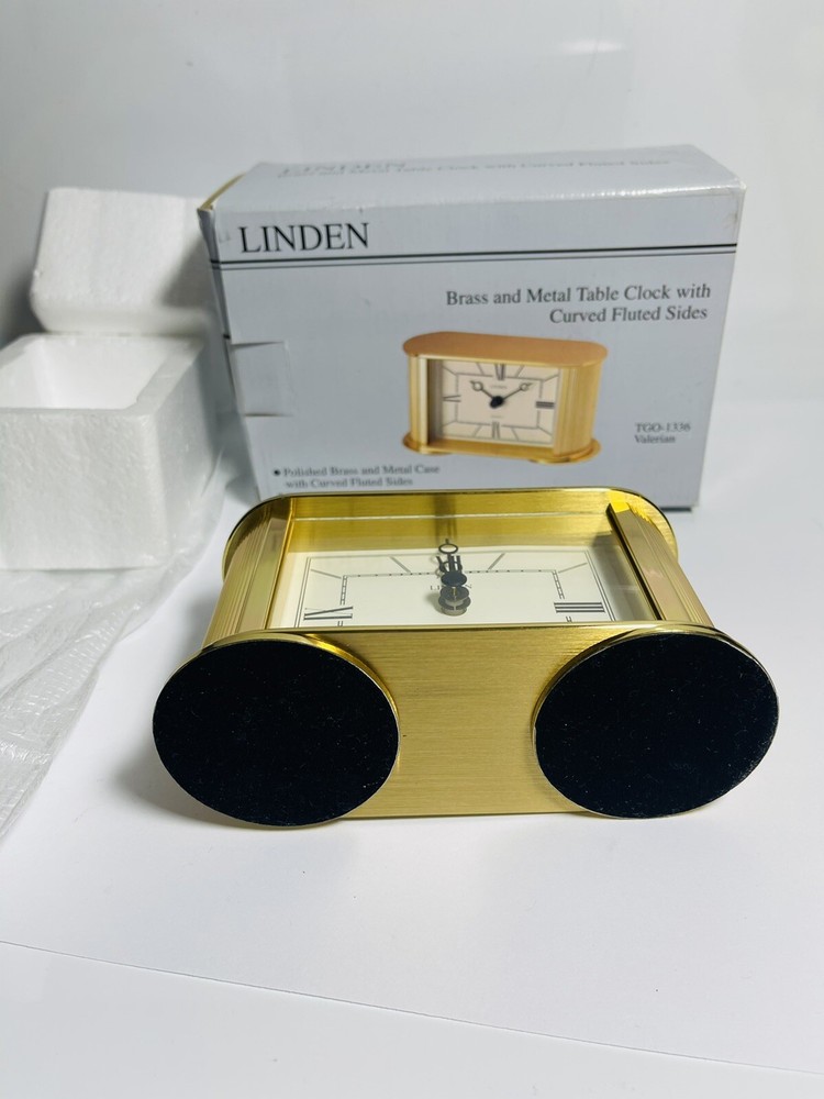 Solid Brass and Metal Table Clock w/ Curved Fluted Sides TGO-1336