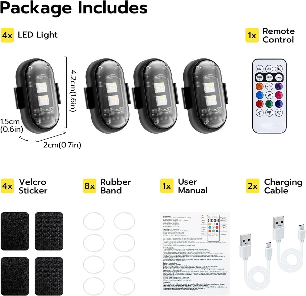 Versatile 4PCS LED Strobe Lights - Rechargeable, Waterproof with Remote Control