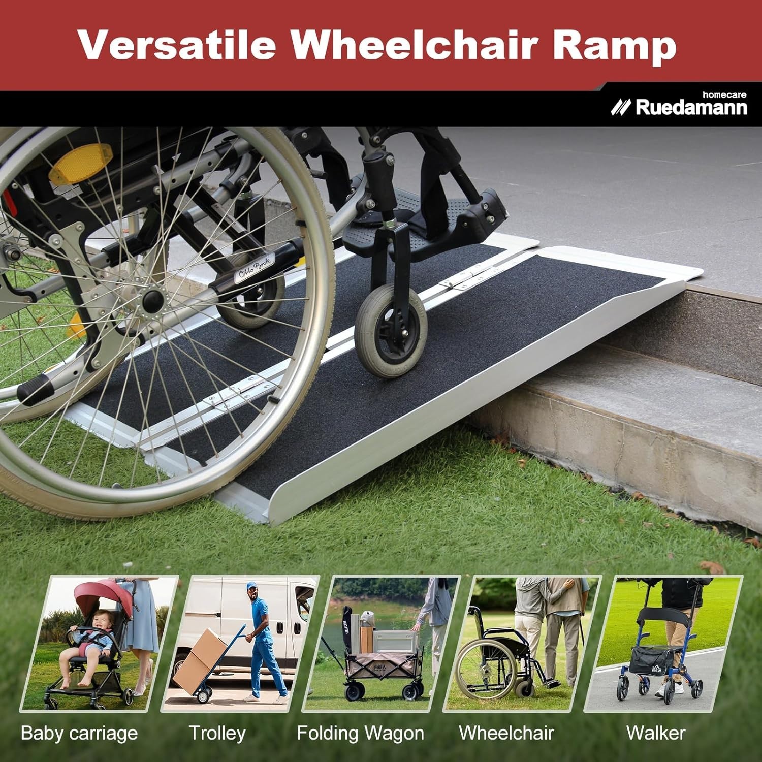 3FT Portable Wheelchair Ramp – Non-Slip Folding Aluminum Mobility Ramp