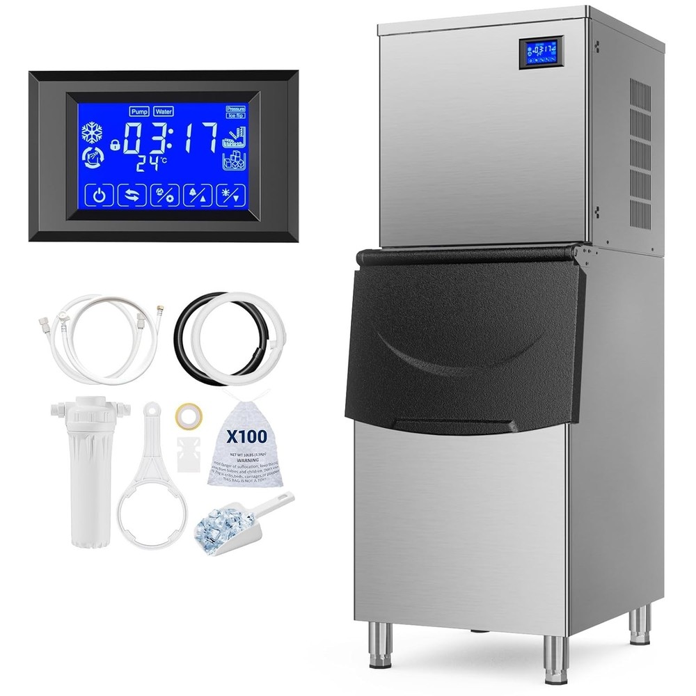 550lbs/24H Commercial Ice Maker Machine 700W UpgradCompressor Large Storage Bin
