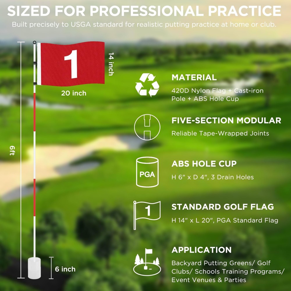 KINGTOP 6ft Golf Flagstick Basic, Portable Version1- Red Flag#1, 1-Pack
