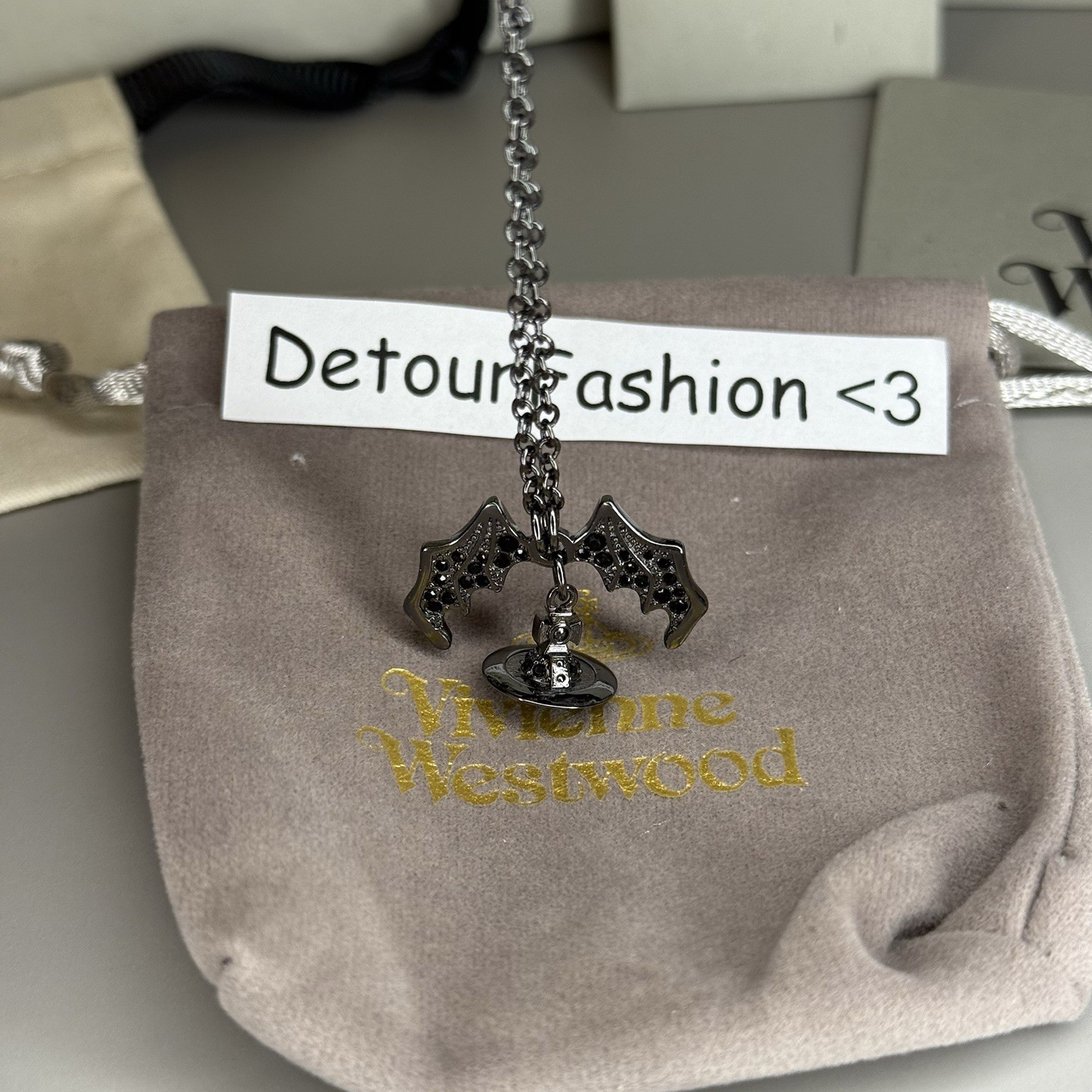 Vivienne Westwood Bat Necklace Black Silver Japan Orb WITH BOX