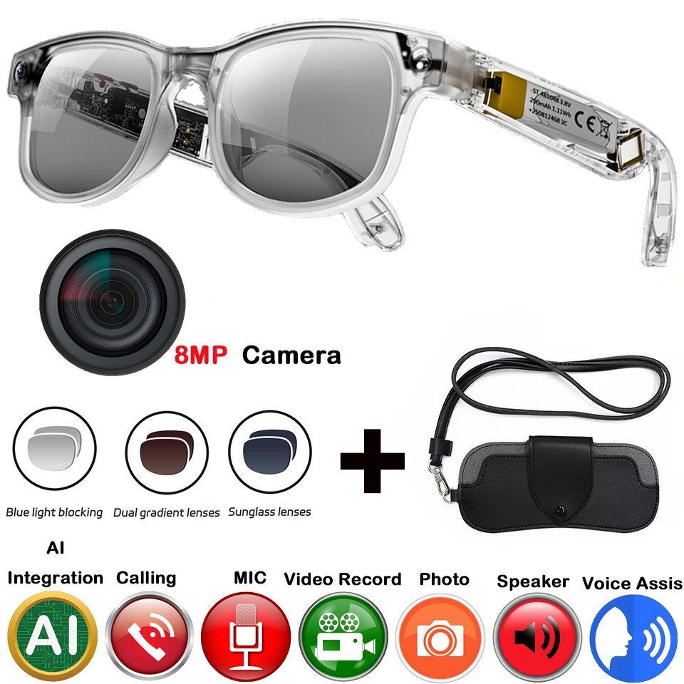 AI smart glasses with 8MP camera and translate and bluetooth