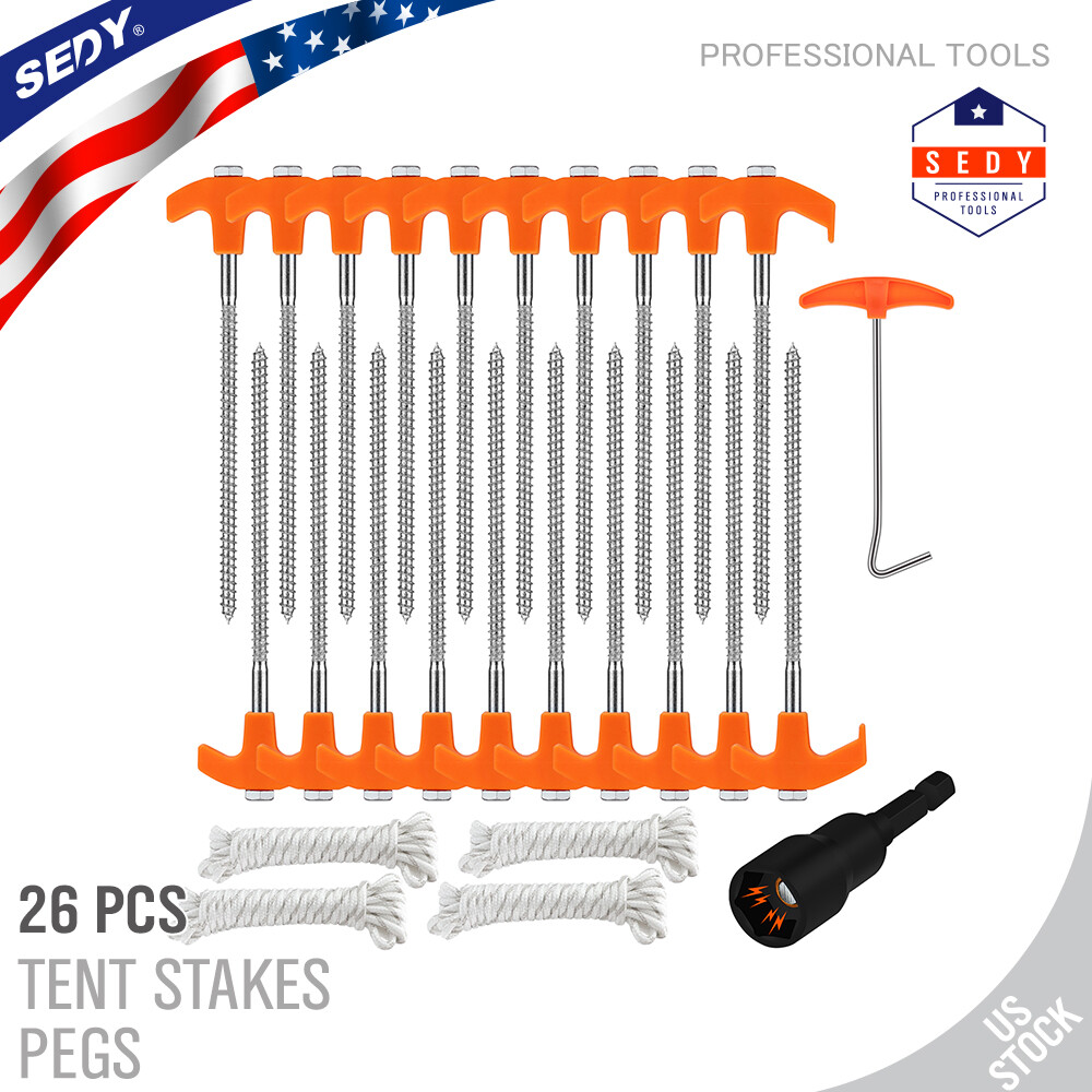 26pc TWISTED Tent Stakes Camping Outdoor Pegs Steel Heavy Duty Metal Nail