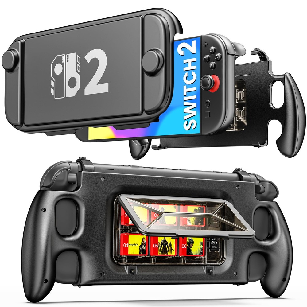 Enhanced Switch 2 Grip - Ergonomic Hard Shell with 6 Game Slots & Front Cover...