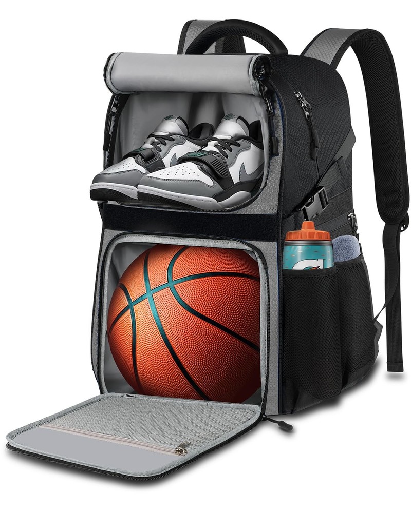 LOINTET Basketball Bag Backpack with Ball Holder Shoes Large, Grey