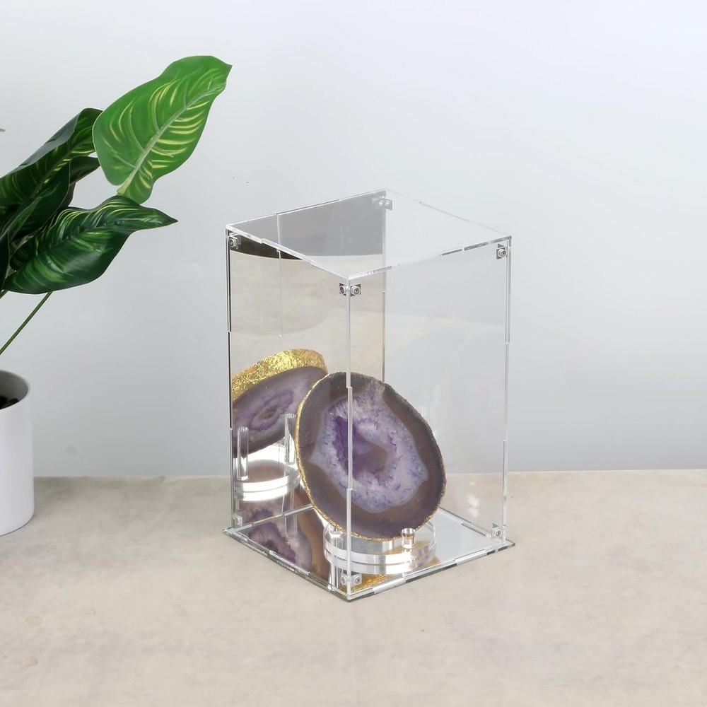 Acrylic Display Case 6x6x10 Mirrored Back & Base Clear Storage Box for Figures