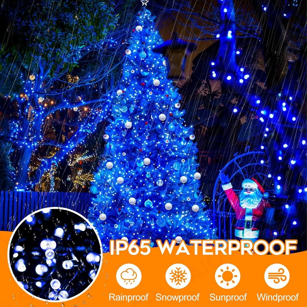 33FT Blue Christmas String Lights 100 LED Plug In w/ 8 Modes & Timer Indoor