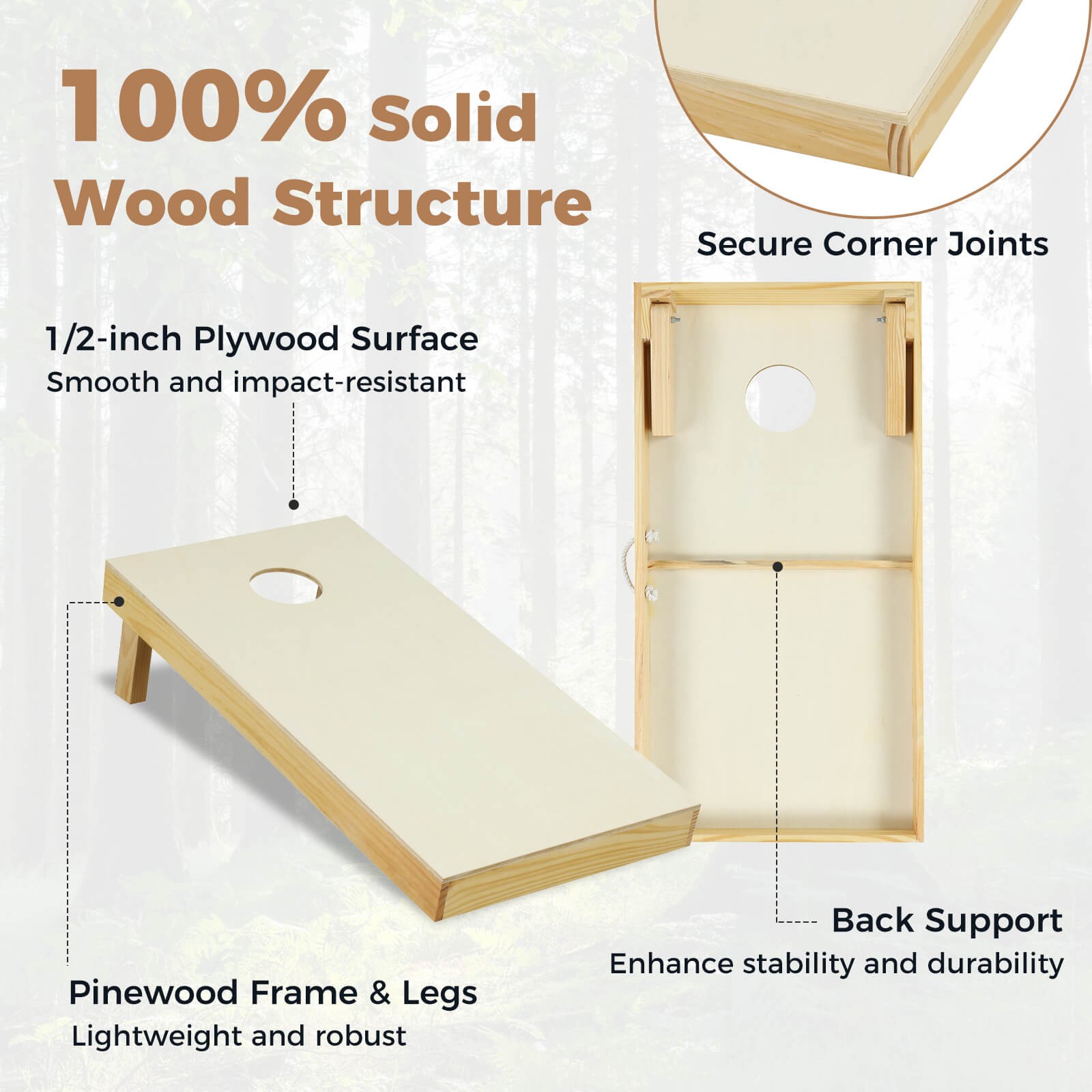 4'x2' Portable Corn Hole Game Board Includes 8 Bean Bags Solid Wood