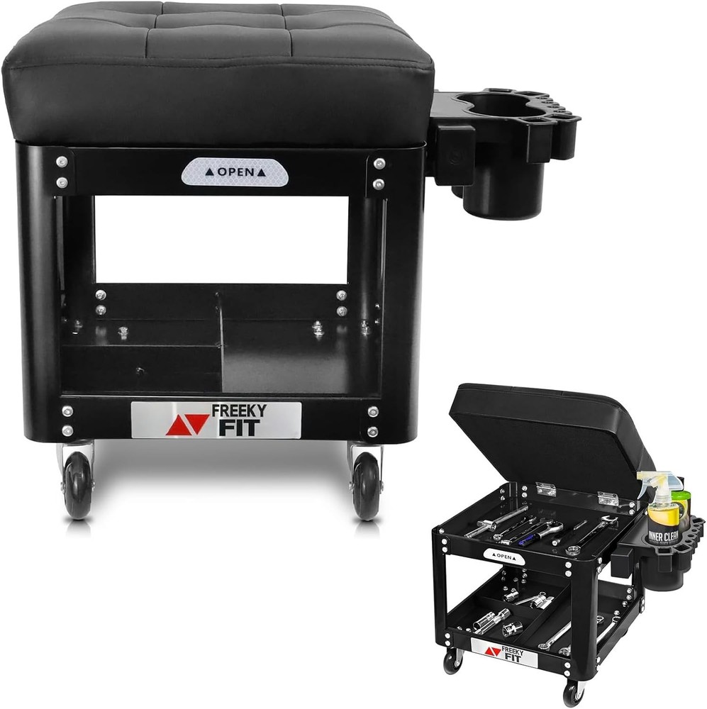Comfort & Mobility: Rolling Workshop Stool with Extra Storage - 330 LBS Capacity
