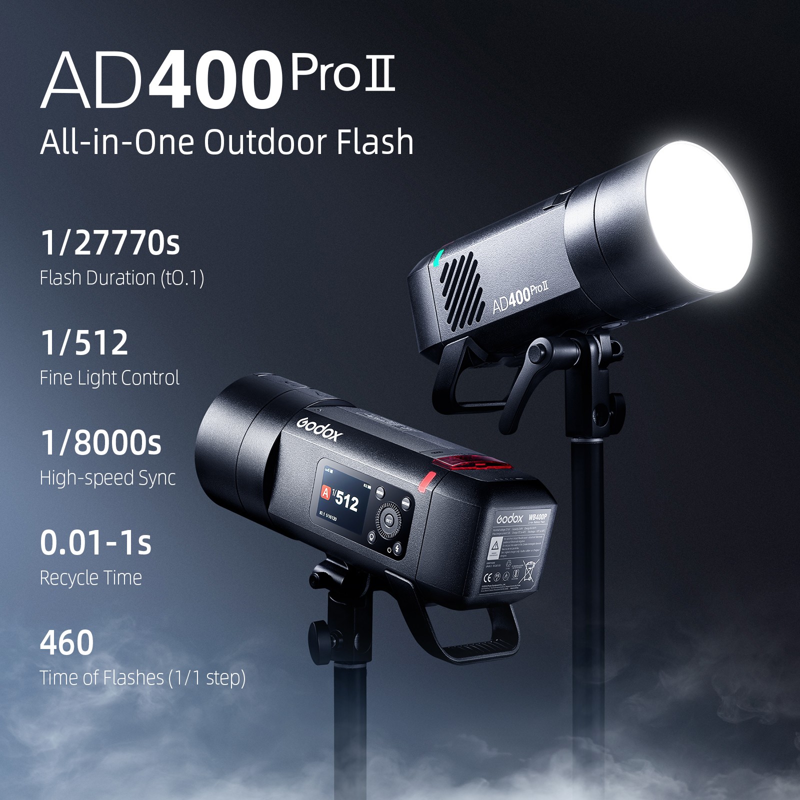 GODOX AD400ProII 400Ws Outdoor Flash Strobe 2.4G TTL 1/8000 HSS Modeling Lamp