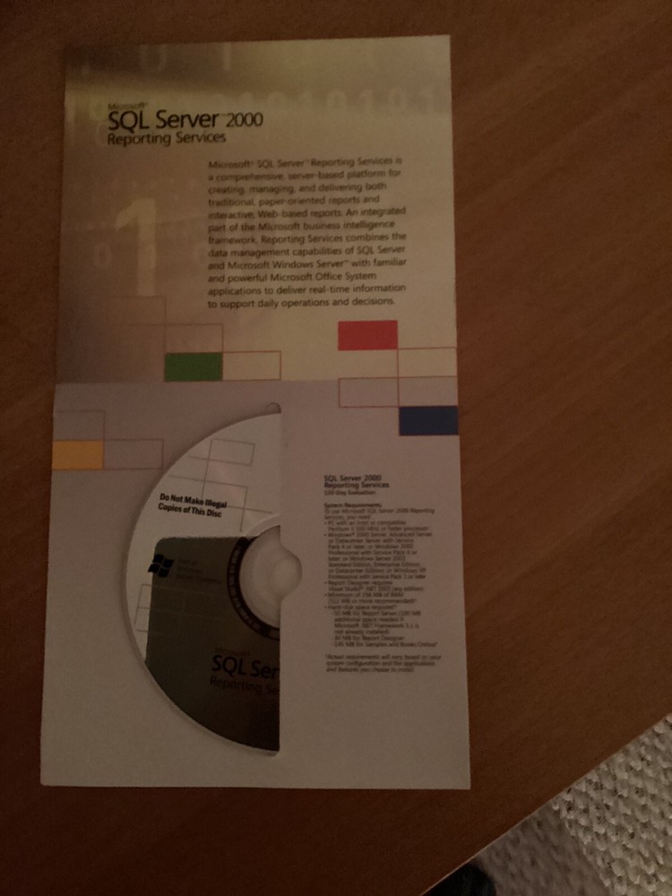 AUTHENTIC NEW Microsoft SQL Server 2000 Reporting Services CD. Still Useful.