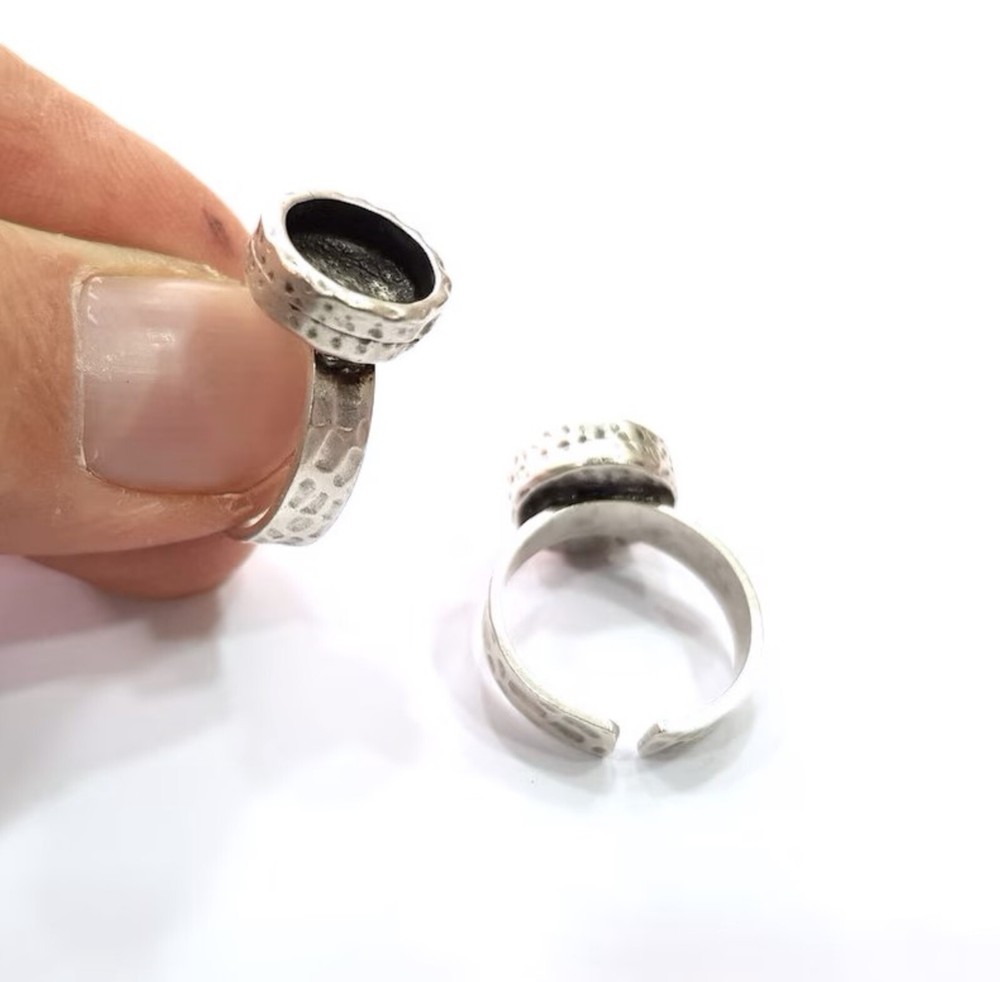Ring Blank Setting Hammered Base Bezel inlay Backs Cabochon Blanks G16082