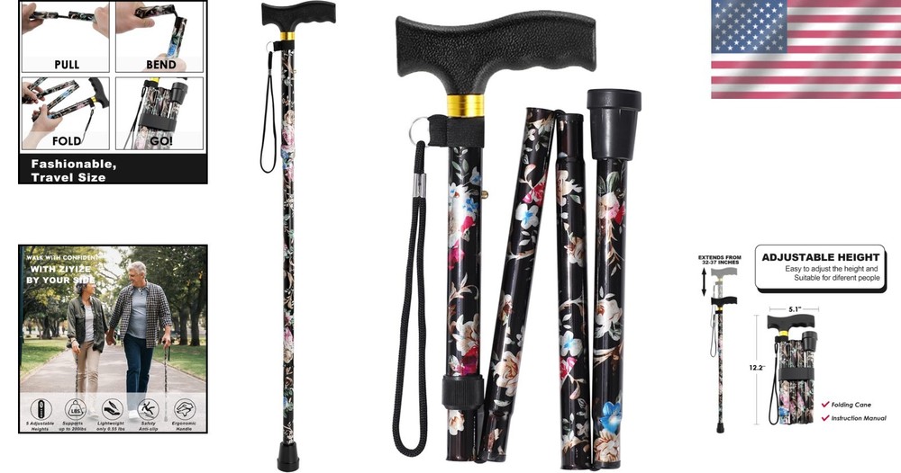 Comfortable 5-Level Height Adjustable Walking Cane - Effortless Mobility Support