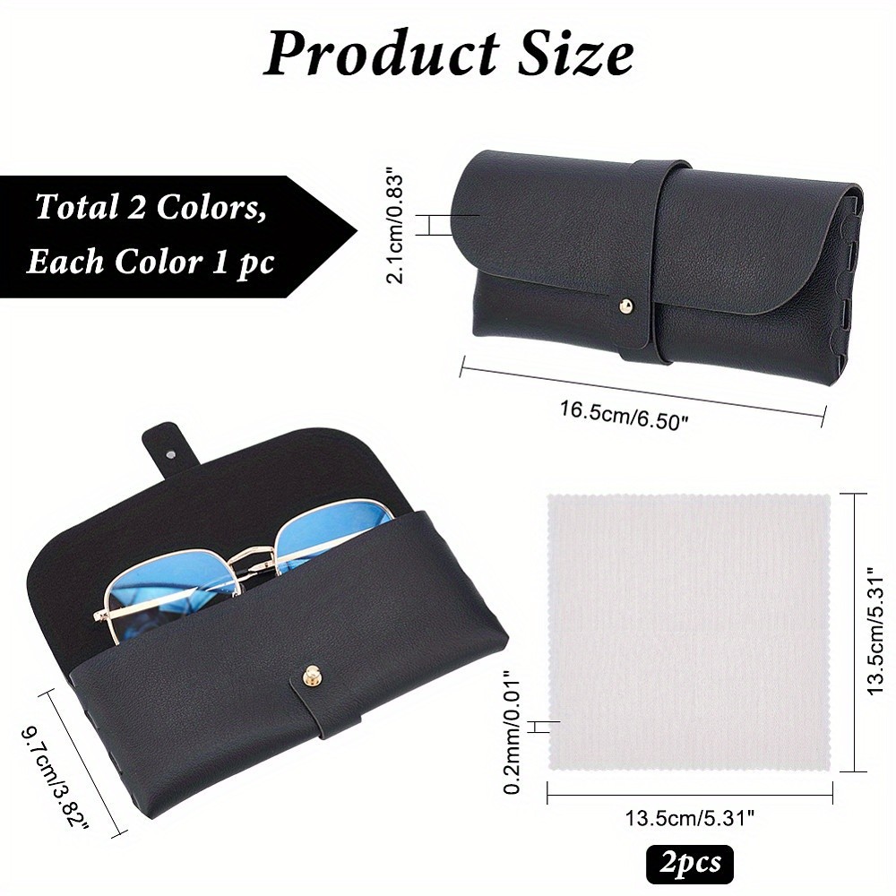2pcs Glasses Case Smooth Surface Soft Material Wallet-style Design Sunglasses