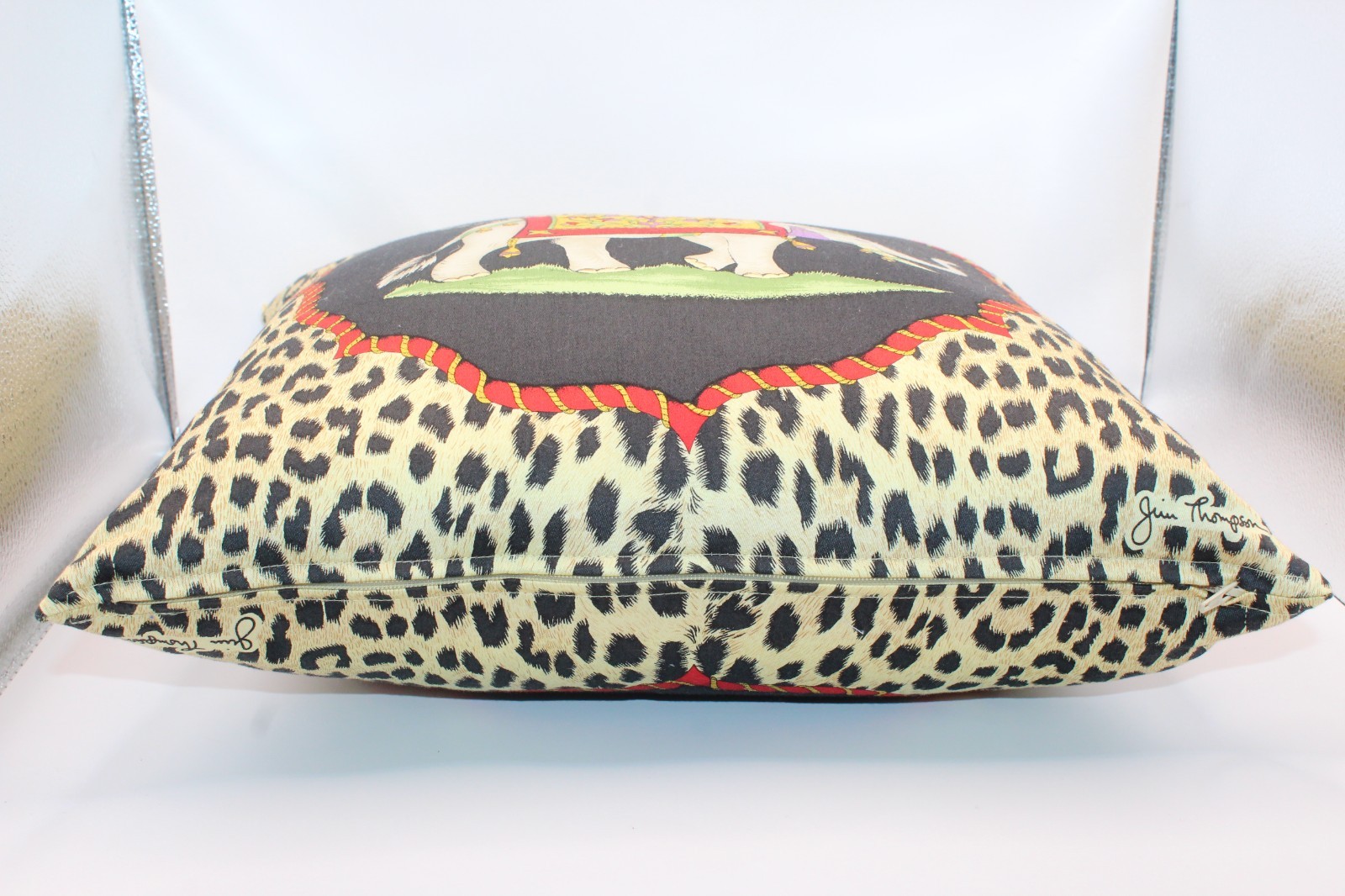 Jim Thompson Thailand Tiger & Elephant Pillow Case w/ Pilllow Thai Silk 13x13