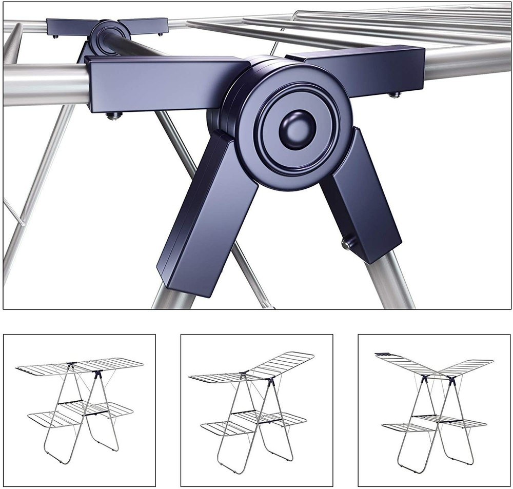 Foldable 2Level Stable Indoor Airer Clothes Drying Rack Free-Standing Adjustable