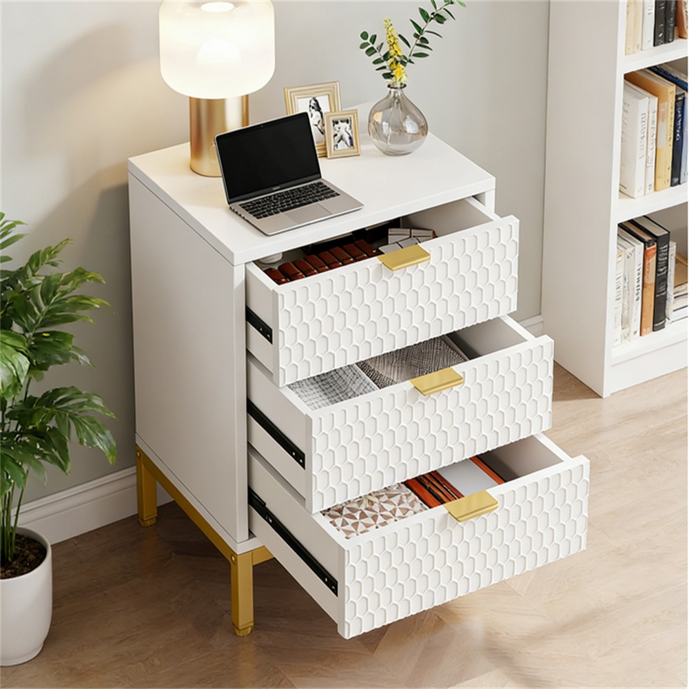 Nightstand Bedside Table Side Table with 3 Glide Drawers
