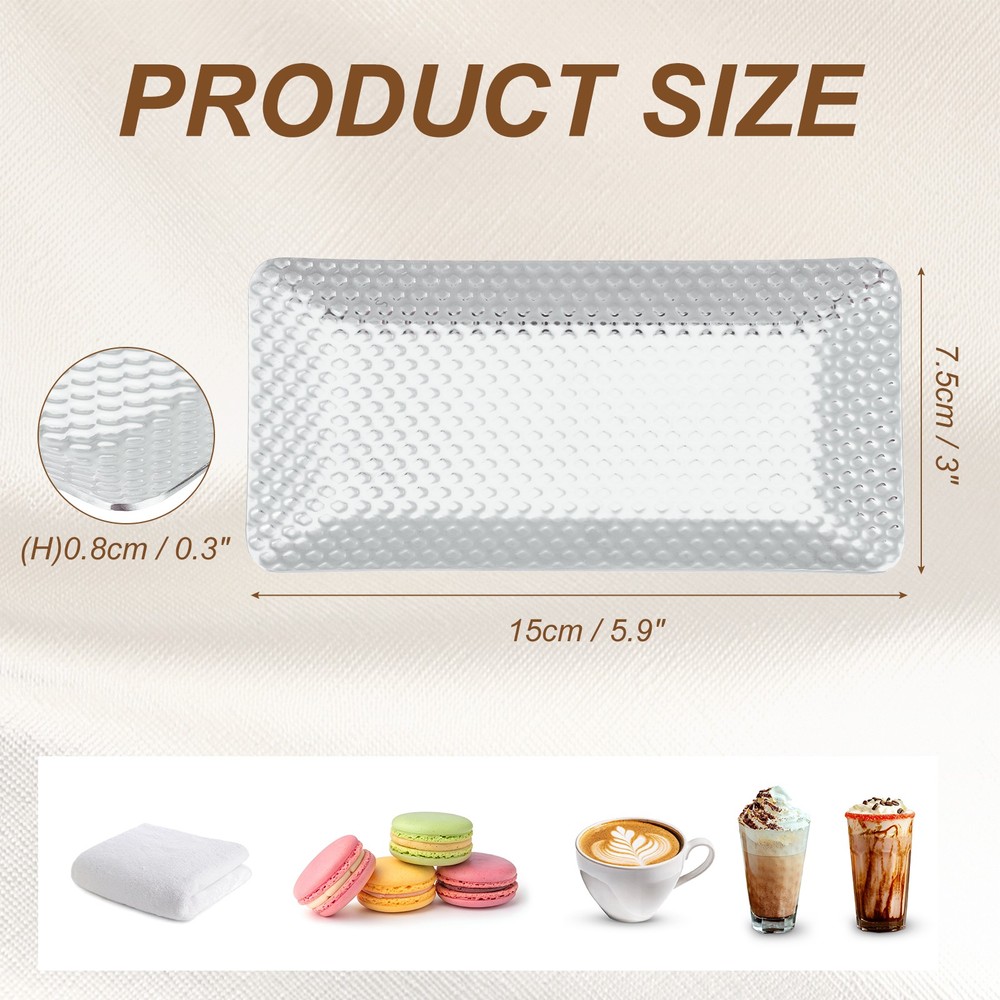 Decorative Tray, Glossy Serving Tray with Hammer Pattern, 5.9x3" Silver