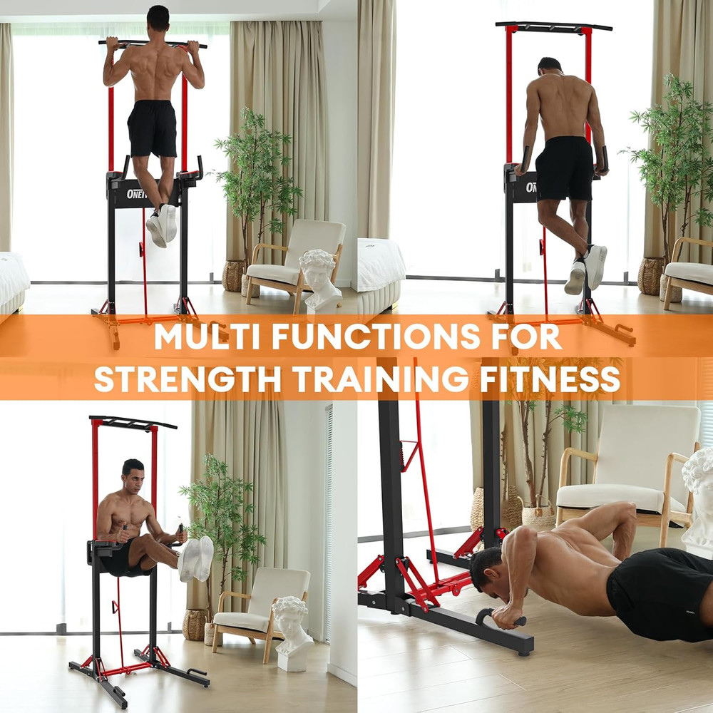 ONETWOFIT Foldable Power Tower Pull up Bar Station, Multi-Function Adjustable He