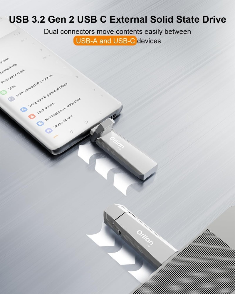 1TB External Portable SSD USB Solid State Drive Up to 1000MB/s USB 3.2 Gen 2 Dua