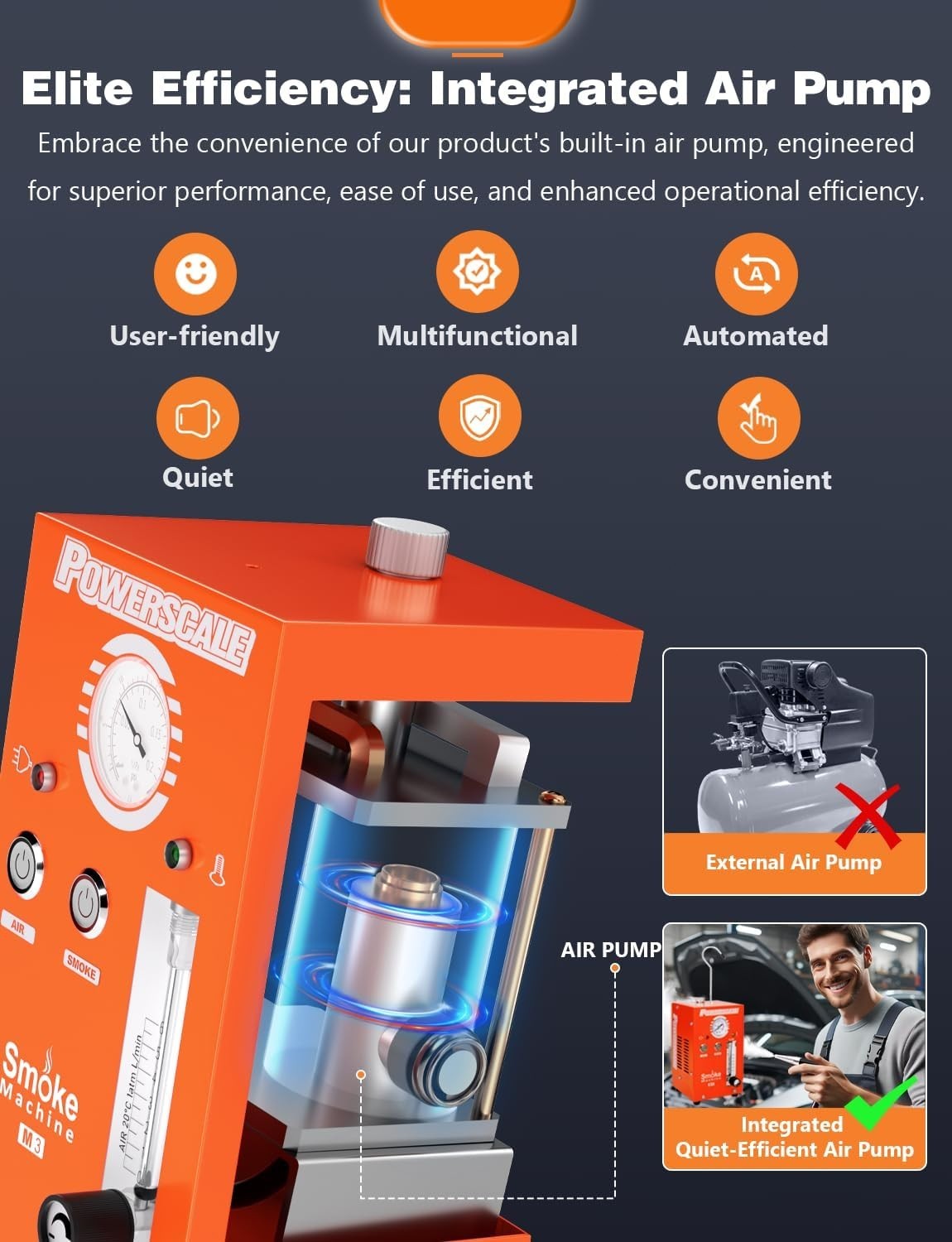 M3 Automotive Smoke Machine Built-in Air Pump, 19-23 PSI Leak Detection