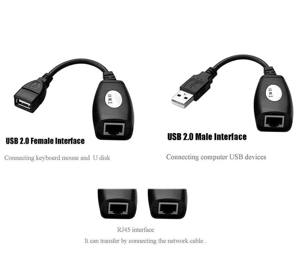 USB Extension Ethernet RJ45 Cat5e/6 Cable LAN Adapter Extender Over Repeater Set