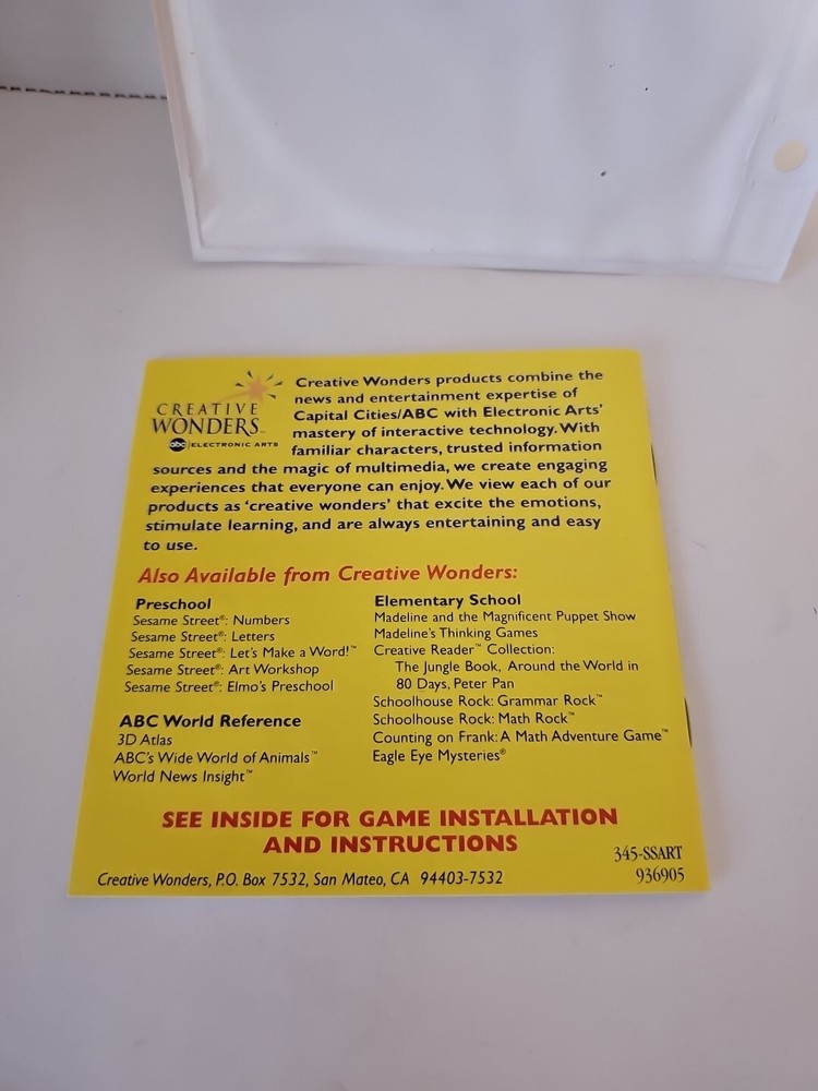 Seasame Street Art Workshop Users Guide CD ROM