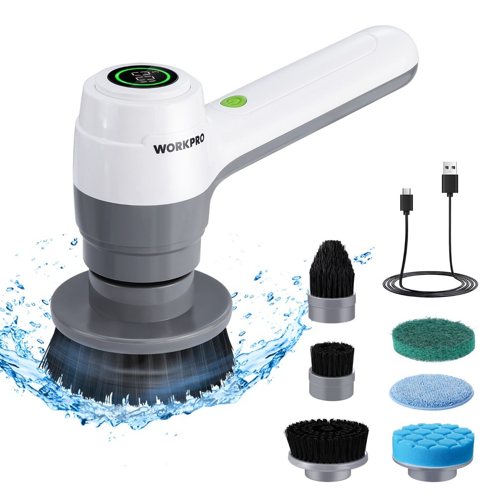 8V Electric Spin Scrubber 3-Speed Adjustable IPX6 w/6 Replaceable Brush Heads