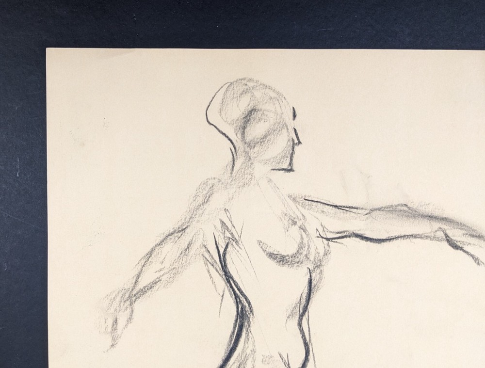 Walter Eck, dancing female nude, drawing, autographed