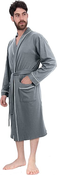 Bathrobe For Mens Knit Robe Lightweight Summer Cotton Blend Bathrobe NY Threads