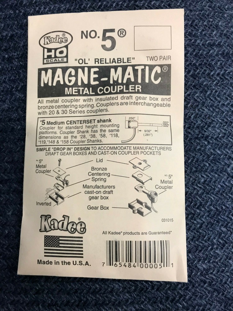 Kadee HO Scale Metal Knuckle Couplers - #5 Medium Centerset (STANDARD) (2 pr)