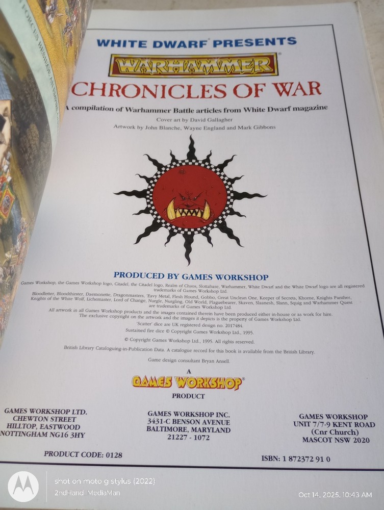 1995 WHITE DWARF WARHAMMER CHRONICLES WAR PB/PAPERBACK SUPPLEMENT BOOK