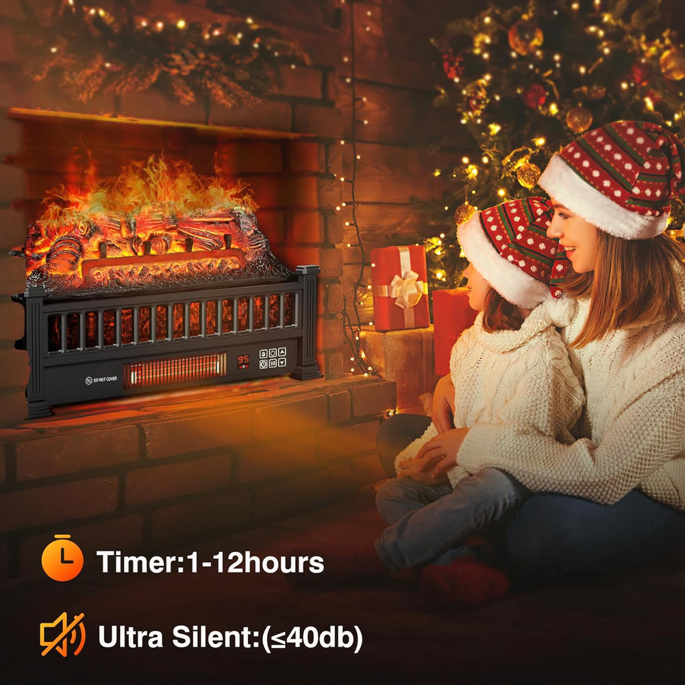 20-Inch Electric Fireplace Logs Insert with Remote, Adjustable Flames, 1500W