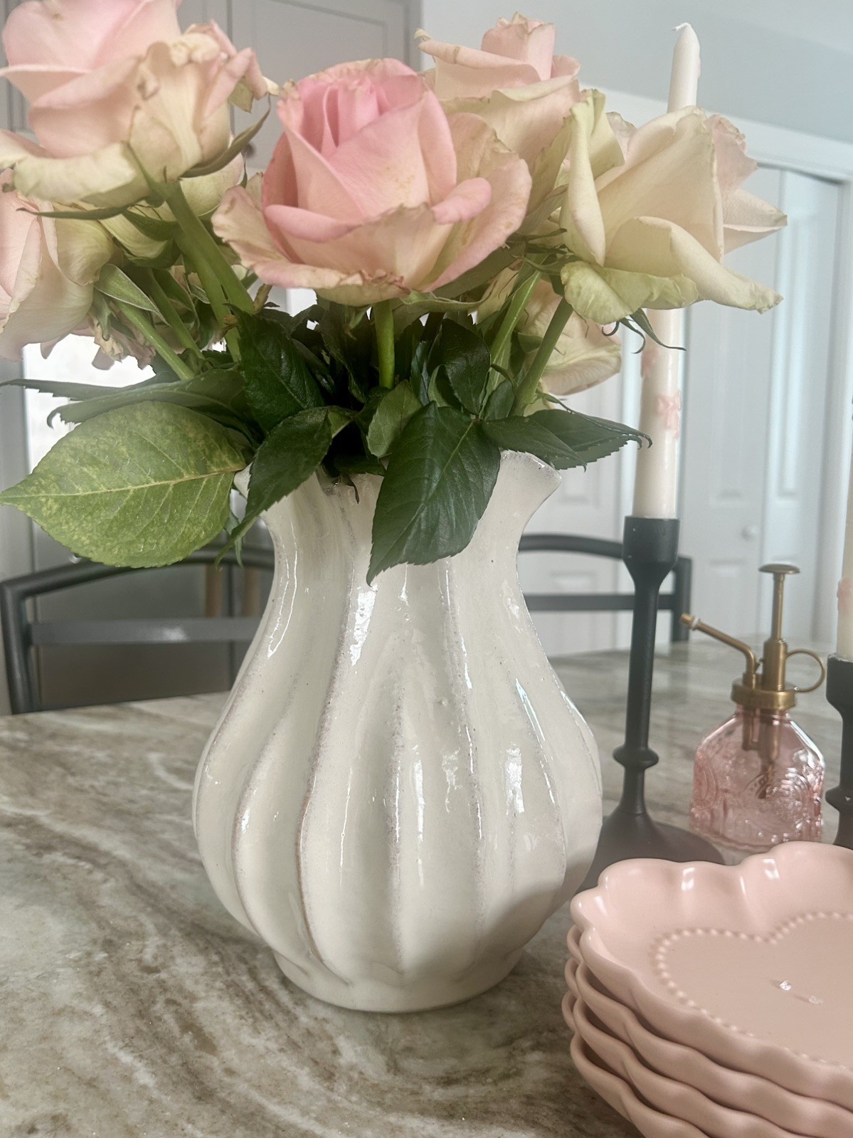 9" Pleated Ceramic Vase Sour Cream - Hearth & Hand with Magnolia NEW-TARGET