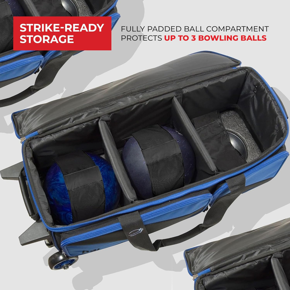 BSI Dash Roller Bowling Bag with Smooth Rolling Wheels, Padded Ball Compartment,