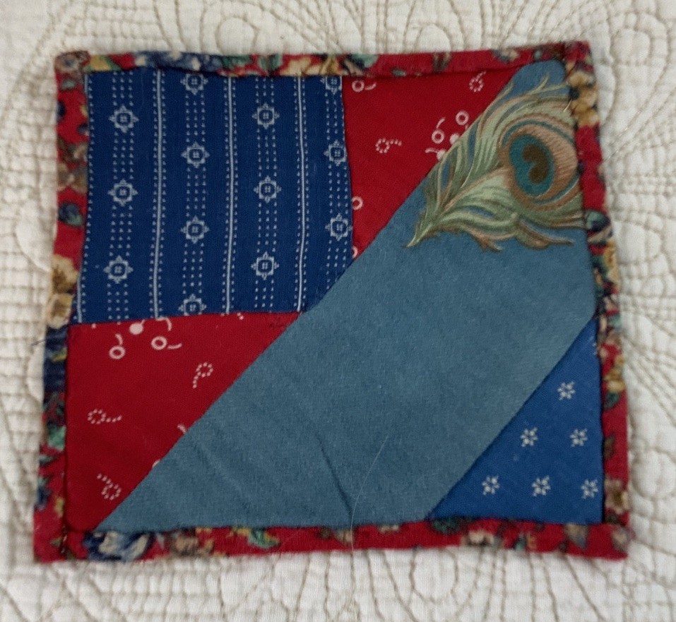 Vintage Patchwork Quilt Small Table Topper, Triangles, Squares, Early Calicos