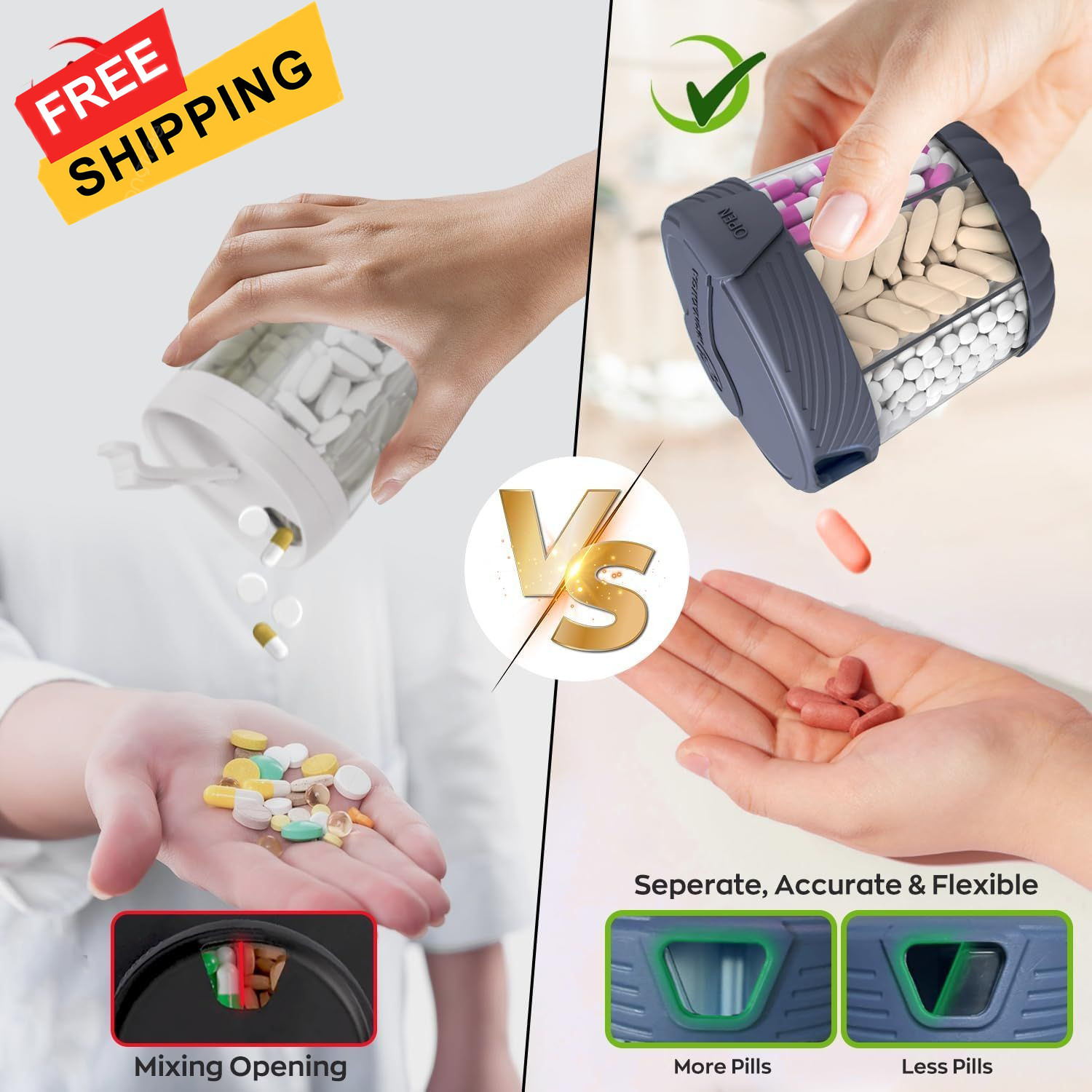 Large Pill Dispenser with 7 Compartments, Portable Bottle Black