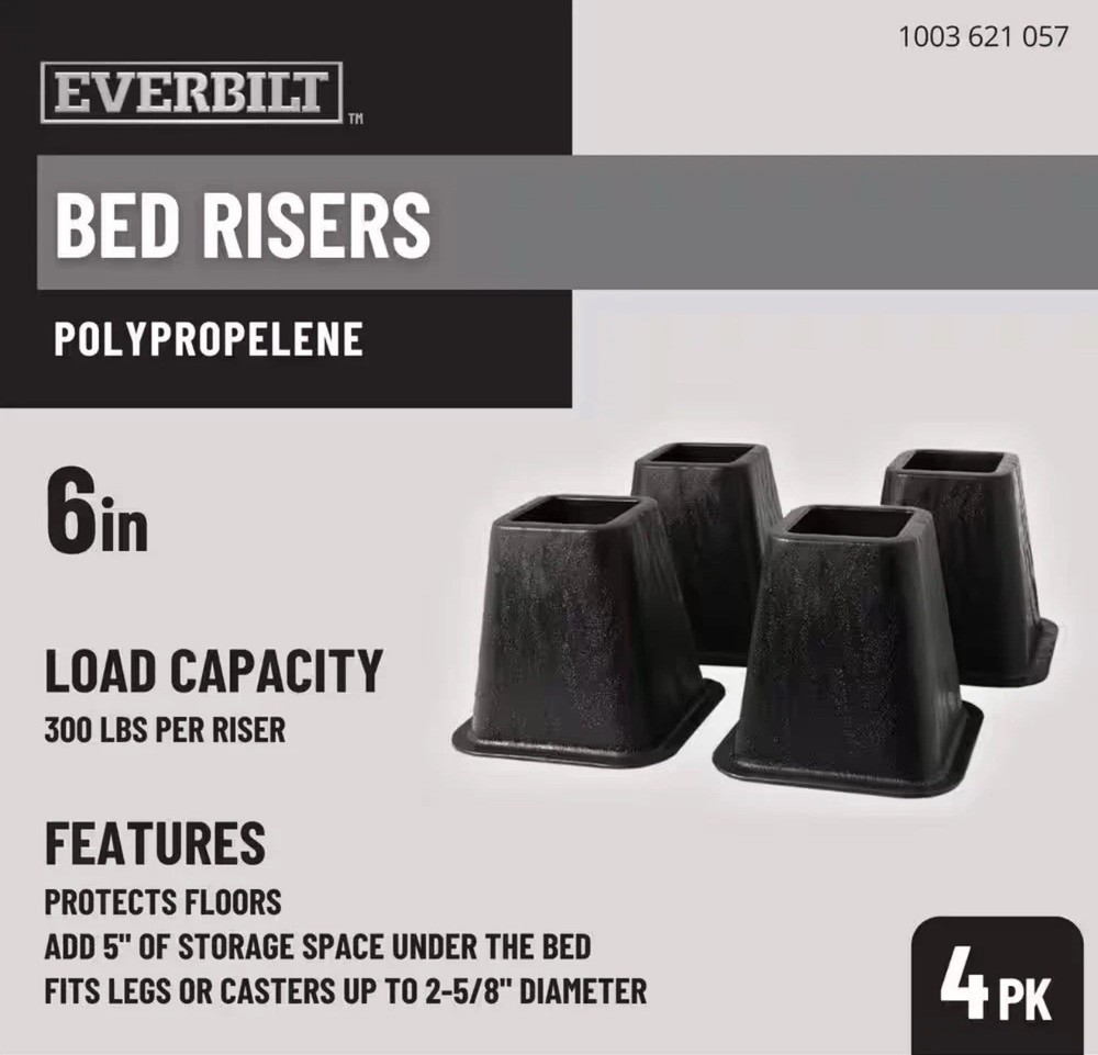 6 Inch Bed Risers 4-Pack Durable Heavy Duty Construction Ensures Black New