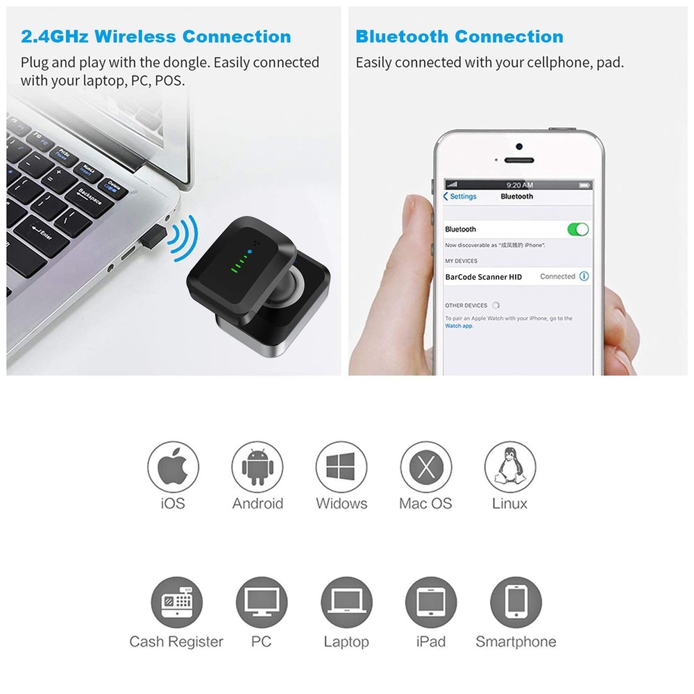 Alacrity 2D QR Wireless Barcode Scanner Charging Base Battery Level Indicator