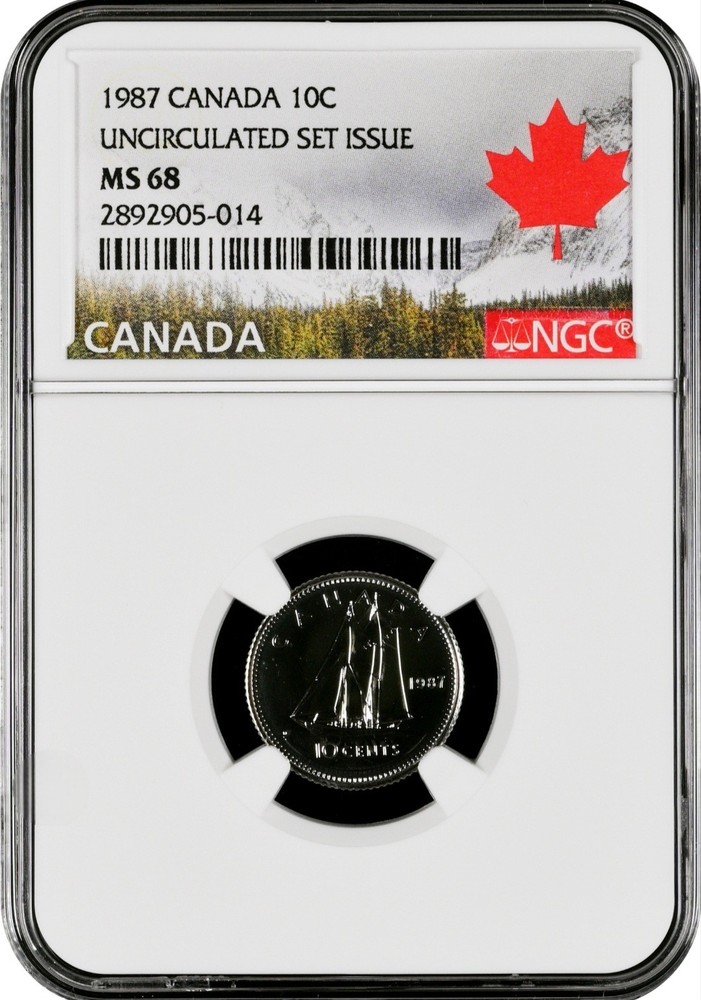 1987 Canada 10 Cent Bluenose Uncirculated Set Issue NGC MS68