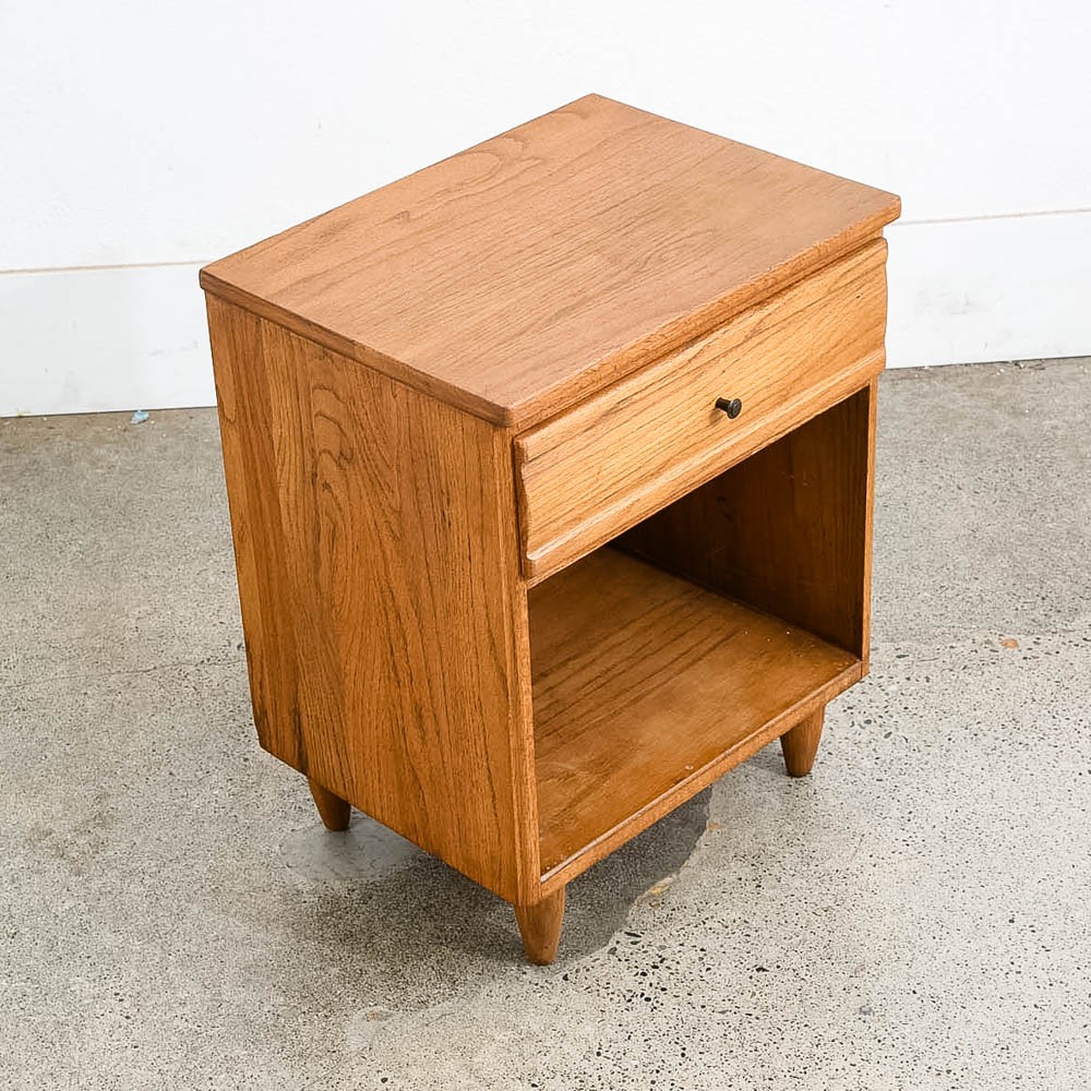 Mid Century Modern Nightstand End Side Table Solid Oak Drawer Vintage Single Mcm
