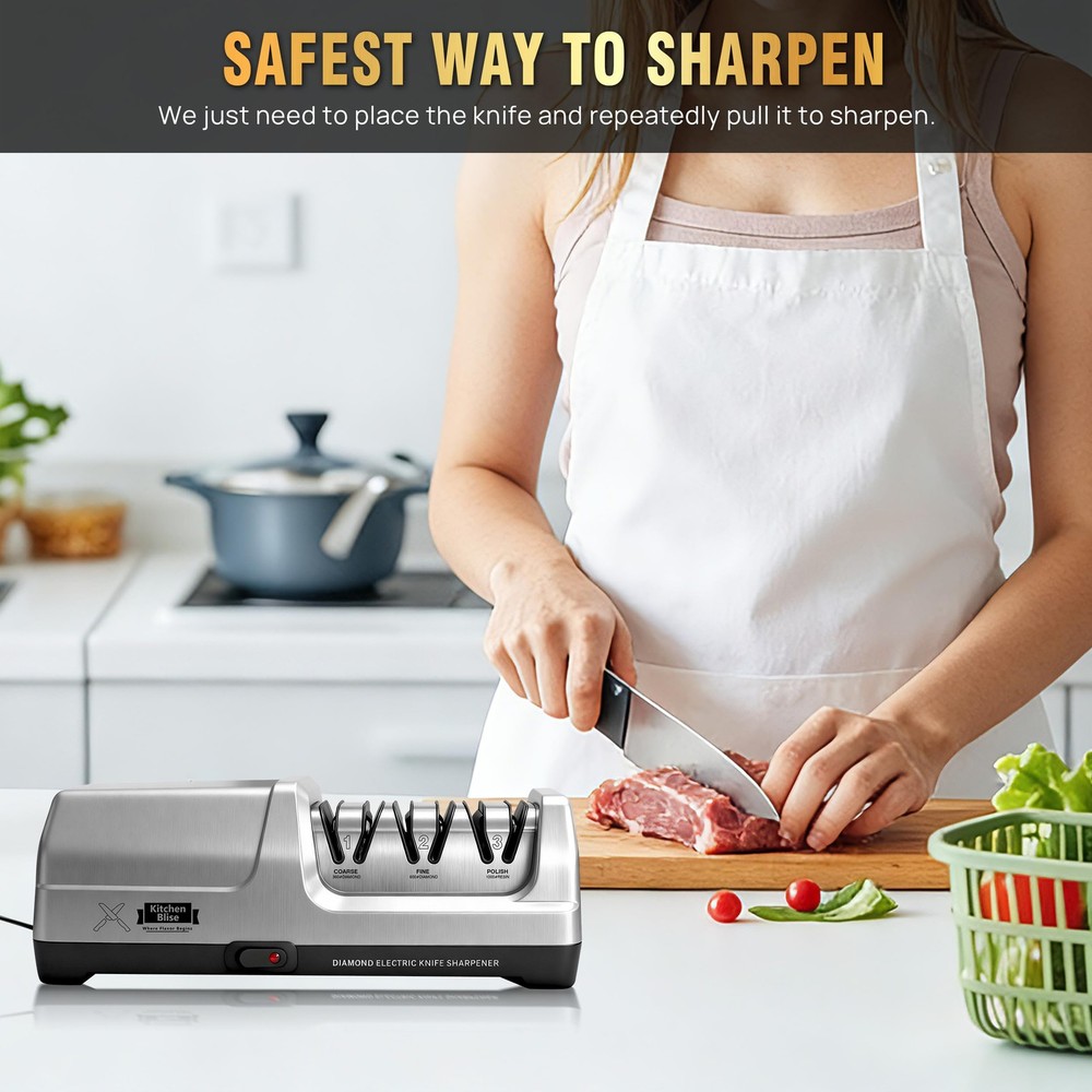 Electric Knife Sharpener for Kitchen—Fast Sharpening to Restore and Polish Ch...