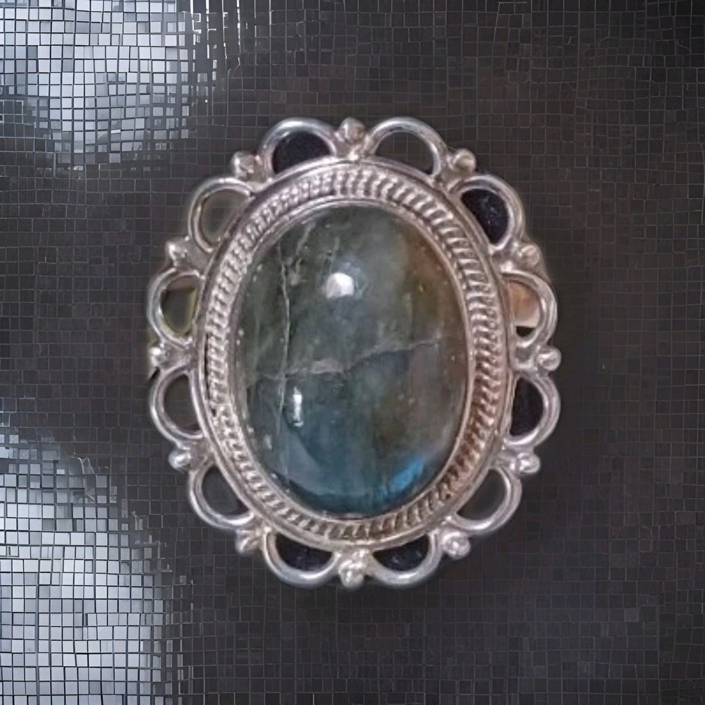 Indian Sterling Silver Labradorite Ring SZ 7.5 Adjustable
