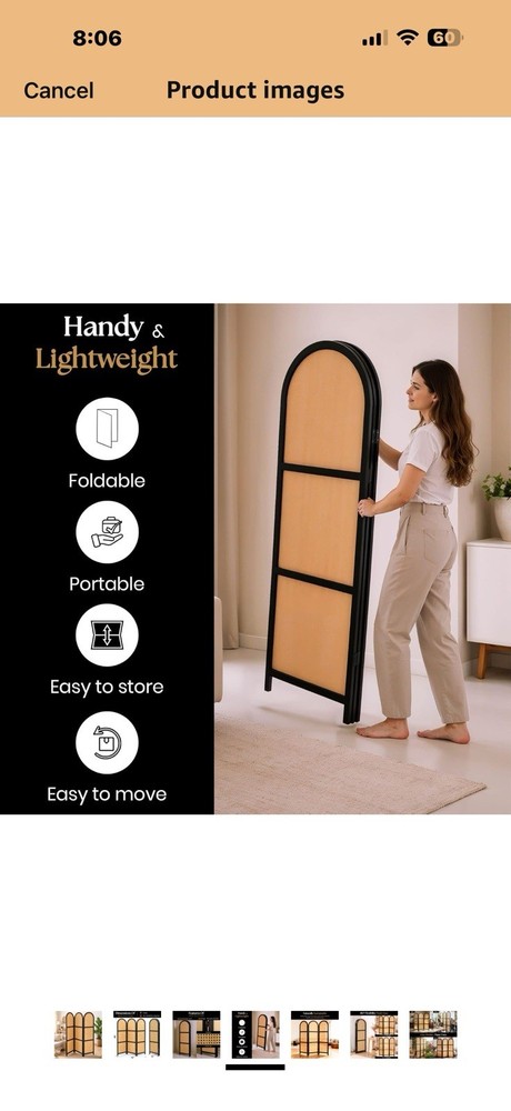 ELK & ELDER 3-Panel Room Divider | Folding Privacy Screen with Arched