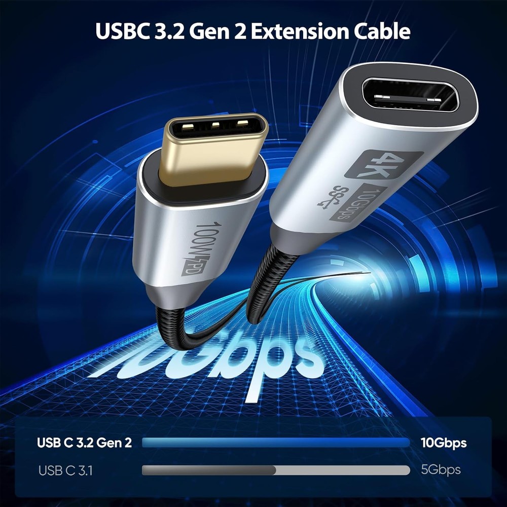 Small USB C Extension Cable 1FT, Short USBC Extender Cord (10Gbps) Grey