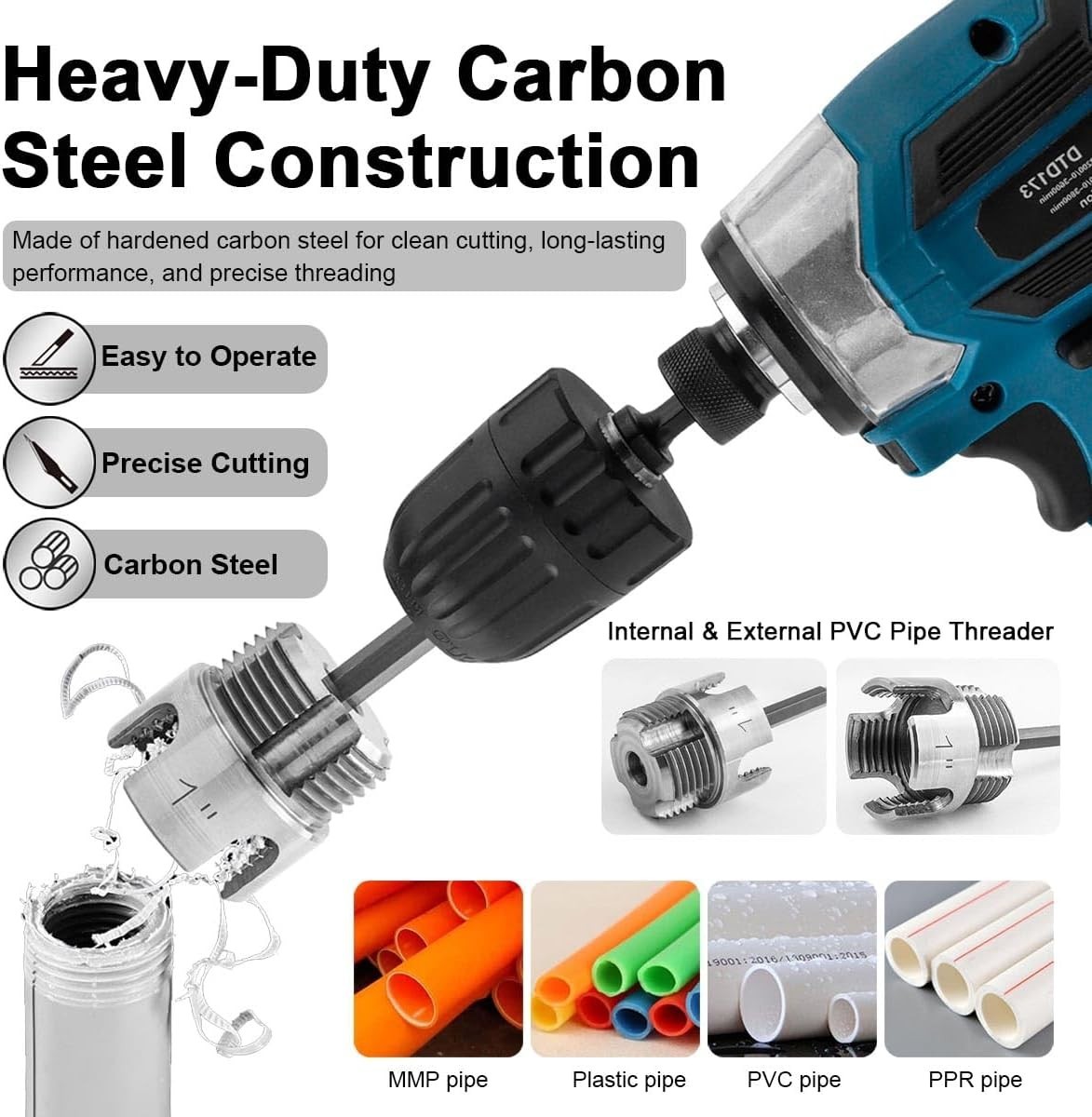 3Pcs PVC Pipe Threader Kit 1/2" 3/4" 1" NPT, Integrated Internal & External Pipe