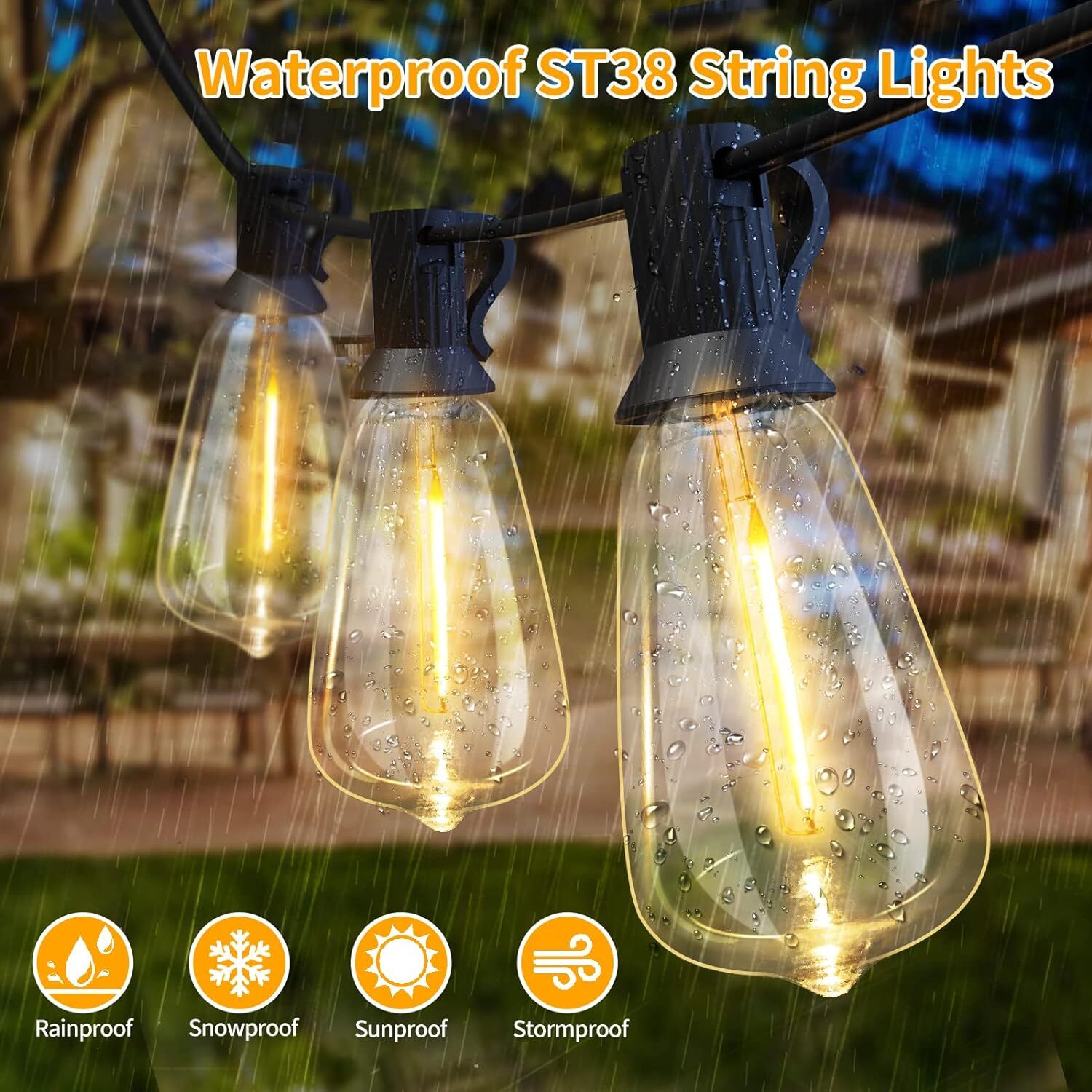 String Lights - 100 Feet LED Outdoor String Lights - Shatterproof, Waterproof